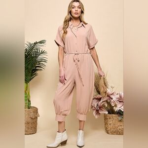 Collection By Cezele Button Front Drawstring Jumpsuit - Small